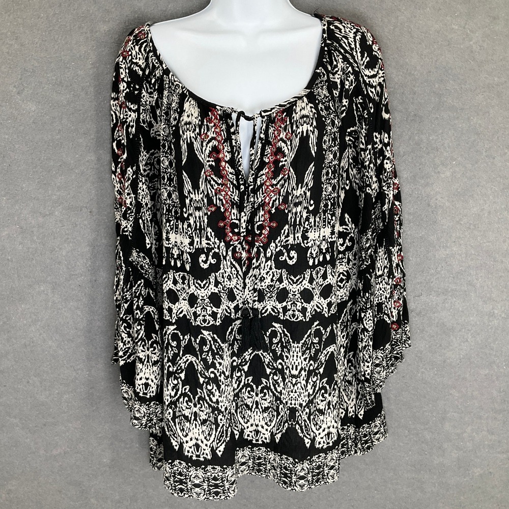Soft Surroundings Tunic Top‎ Womens Sz M Black Bohemian Angel Sleeve Flowy
